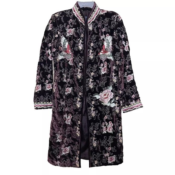Boston Proper Floral Embroidered Velvet Blazer Jacket Duster Small Regency Regal - Picture 1 of 11